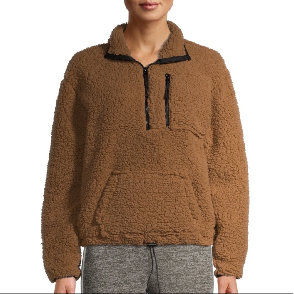 Half zip faux sherpa pull over